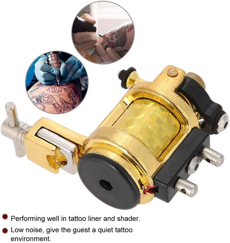 woobles Tattoo Machine Gun Alloy Rotary Shader Liner, Strong Motor Gun Liner Shader Coloring Permanent Makeup Tool for Shader Supply Equipment and Artists(Gold) - Image 2